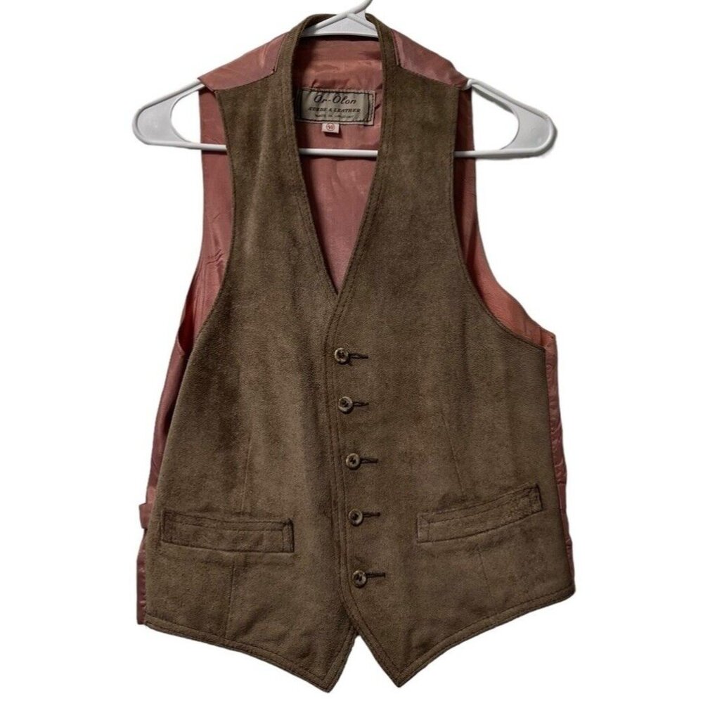 Or-Olon Suede Leather Vest Men Size 40 Brown Button Down‎ Dress Style Classic